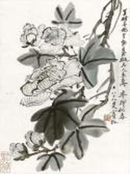 Hibiscus Oil Painting by Huang Binhong