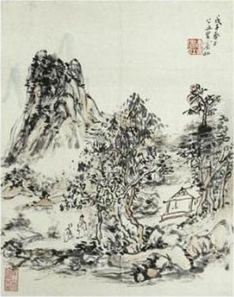 Autumn Mountains Oil Painting by Huang Binhong