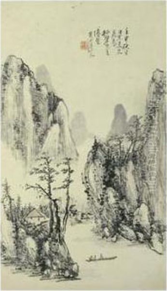 Tranquility Of The Countryside Oil Painting by Huang Binhong