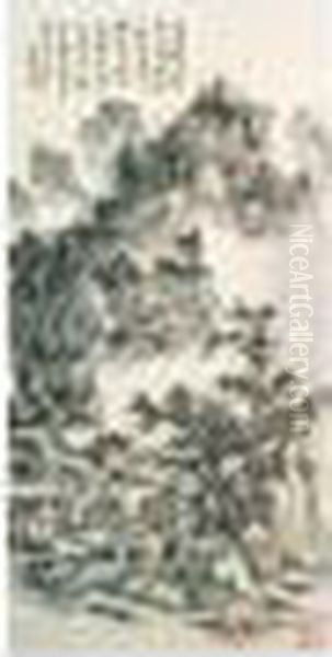 Mountain Abode Oil Painting by Huang Binhong