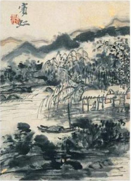 Hermitage By The Lake Oil Painting by Huang Binhong