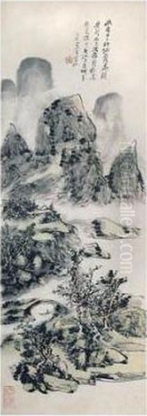 Boating On Autumn River Oil Painting by Huang Binhong