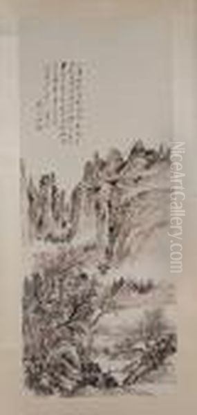 Temple In Huang Shan Oil Painting by Huang Binhong