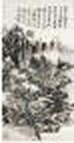 Reading In A Studio Oil Painting by Huang Binhong