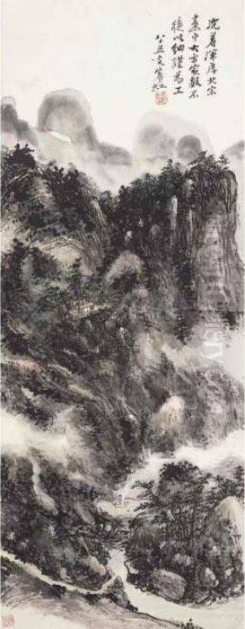 Playing Qin Oil Painting by Huang Binhong