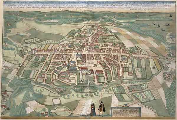Map of Odense from Civitates Orbis Terrarum Oil Painting by Joris Hoefnagel