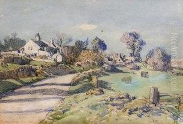 A Village Lane Oil Painting by Samuel John Lamorna Birch