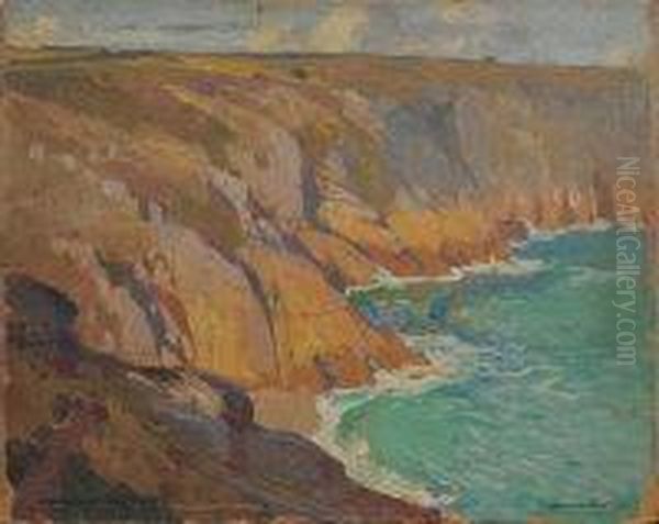 The Cliffs At Porthcurnow Oil Painting by Samuel John Lamorna Birch
