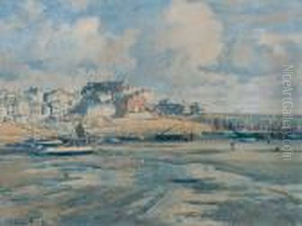 View Across A Cornish Harbour Oil Painting by Samuel John Lamorna Birch