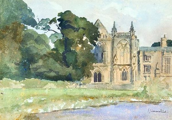 View Of An English Abbey Oil Painting by Samuel John Lamorna Birch