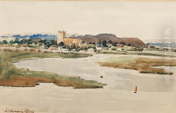 Christchurch From Mudeford Harbour Oil Painting by Samuel John Lamorna Birch