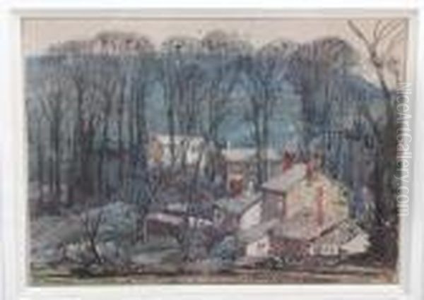 Cottages In The Wood Near Newlyn Oil Painting by Samuel John Lamorna Birch