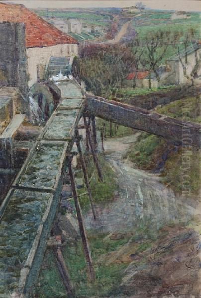 Old Haminer Mill, Near Camborne,cornwall Oil Painting by Samuel John Lamorna Birch