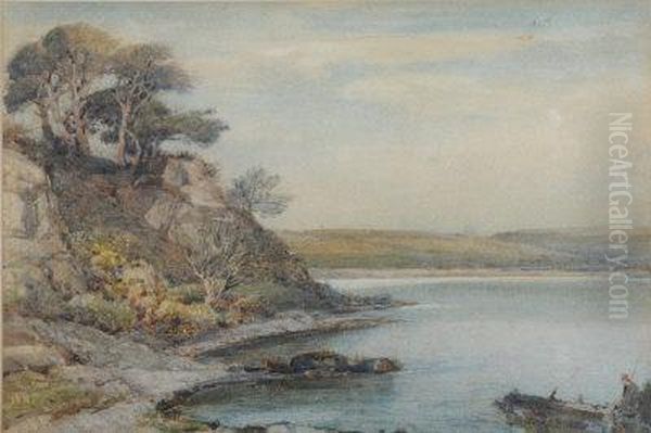 Fishermen On The Edge Of A Loch. Oil Painting by Samuel John Lamorna Birch