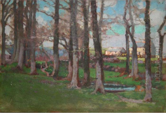 Cornish Cottages Oil Painting by Samuel John Lamorna Birch