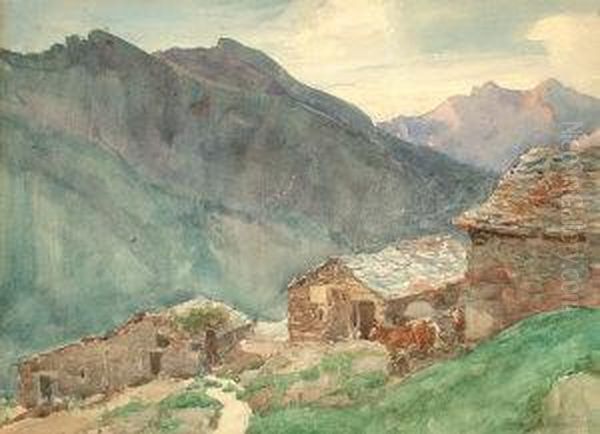 Mouet, Chalets Oil Painting by Samuel John Lamorna Birch