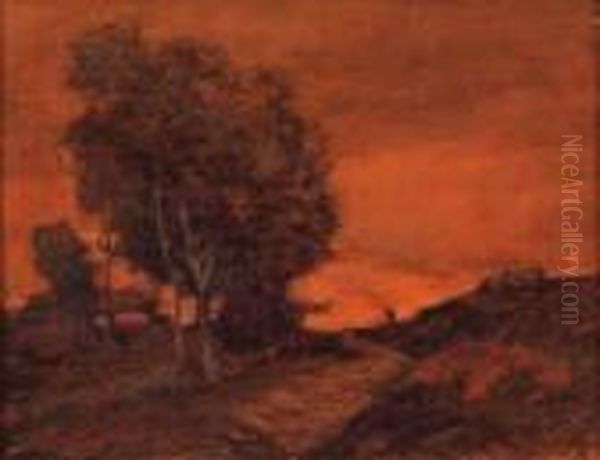 Figure In A Wooded Lane Oil Painting by Samuel John Lamorna Birch