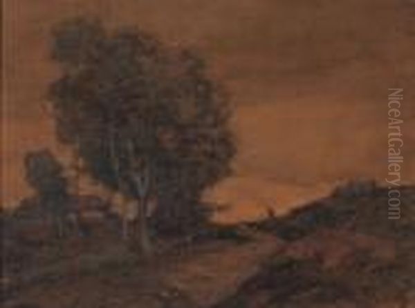 A Hillside Landscape With Figures In The Distance Oil Painting by Samuel John Lamorna Birch