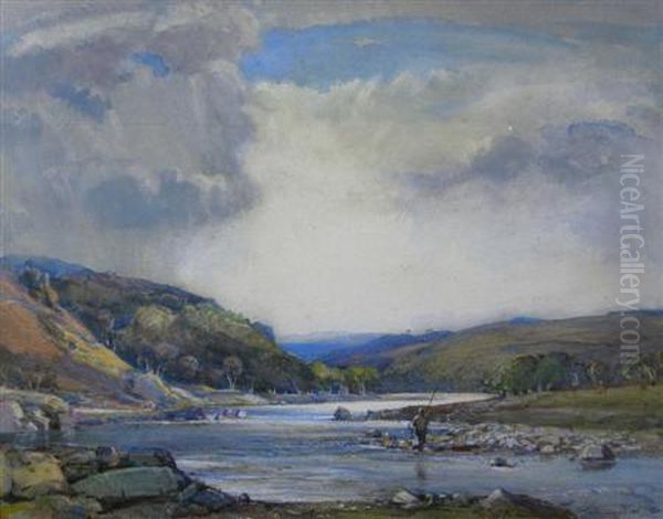 On The Findhorn Oil Painting by Samuel John Lamorna Birch