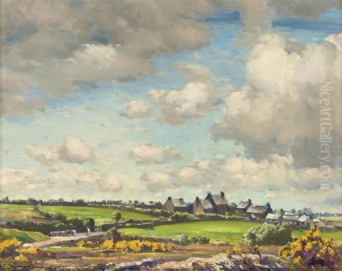 Farm Houses In A Summer Landscape Oil Painting by Samuel John Lamorna Birch