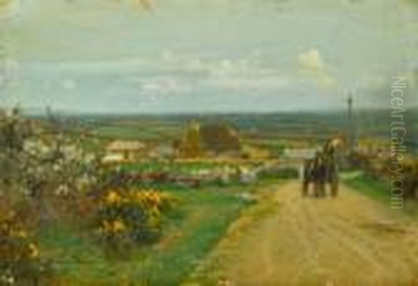 Landscape With Village Oil Painting by Samuel John Lamorna Birch