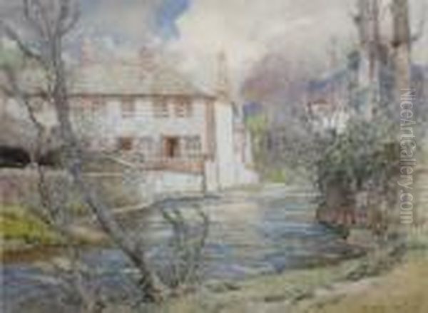 Riverside Houses. Oil Painting by Samuel John Lamorna Birch