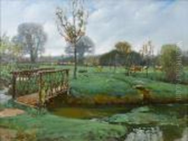 Meadow Landscape With Cows Oil Painting by Samuel John Lamorna Birch