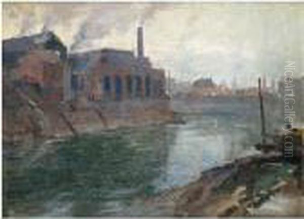 Industrial Landscape Oil Painting by Samuel John Lamorna Birch
