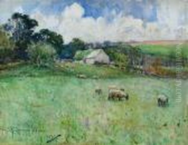 Sheep Grazing In High Summer Oil Painting by Samuel John Lamorna Birch