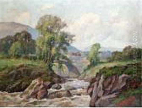 The Bridge On The North Sannox River, Isle Of Arran Oil Painting by Samuel John Lamorna Birch