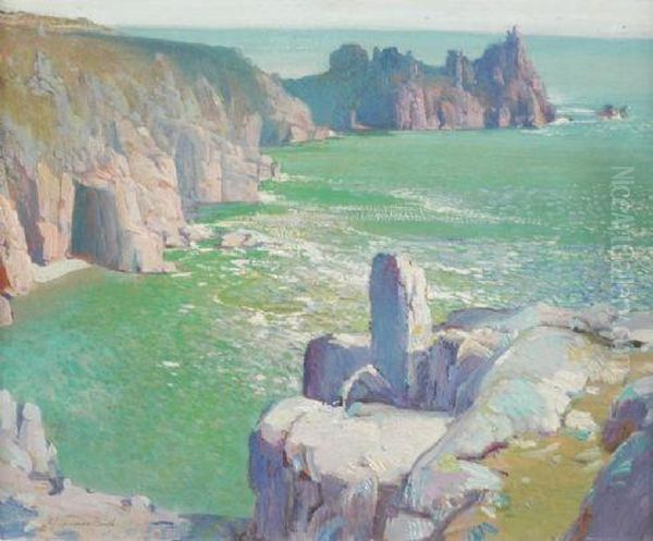 Rugged Cornish Coastal Scene. Oil Painting by Samuel John Lamorna Birch