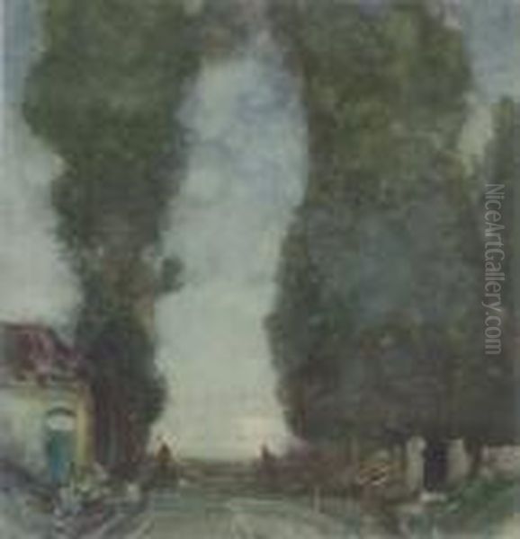 Italianate Landscape With Poplar Trees Signed 14 X 13.75in Oil Painting by Samuel John Lamorna Birch