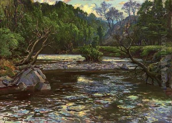River Near Loch Laggan, Invernesshire Oil Painting by Samuel John Lamorna Birch
