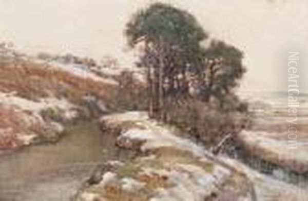 Winter River Landscape Oil Painting by Samuel John Lamorna Birch