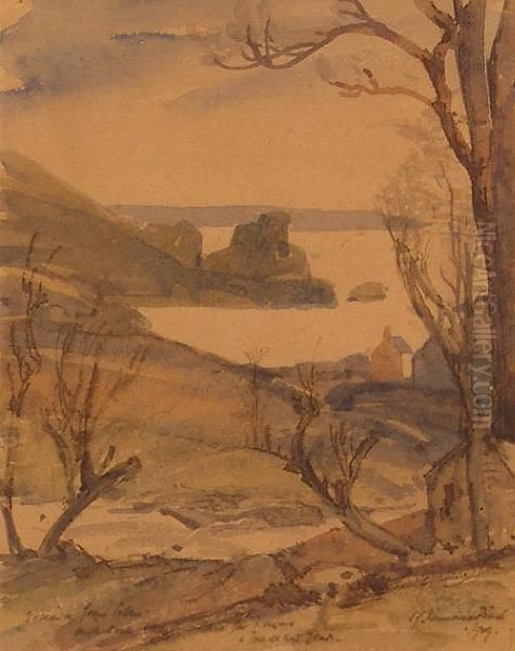 View Through The Trees To The Coast. Oil Painting by Samuel John Lamorna Birch