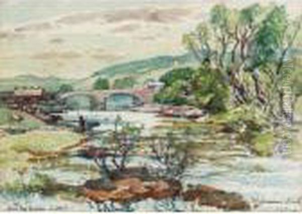 Fishing On The Wye Oil Painting by Samuel John Lamorna Birch