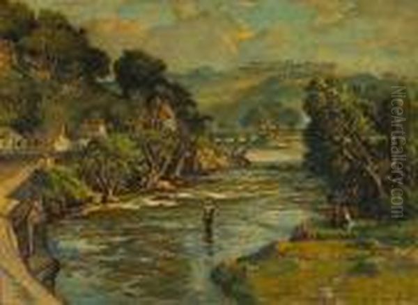 On The Taw, Near Umberleigh, Devon, Glorious Devon Oil Painting by Samuel John Lamorna Birch