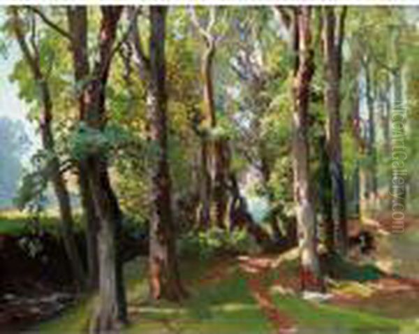 A Wooded Landscape With A Cottage In The Clearing Oil Painting by Samuel John Lamorna Birch