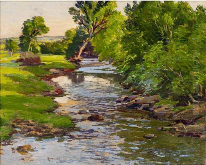 June Evening, Looking Down The Barlo From New Bridge, Dulverton Oil Painting by Samuel John Lamorna Birch