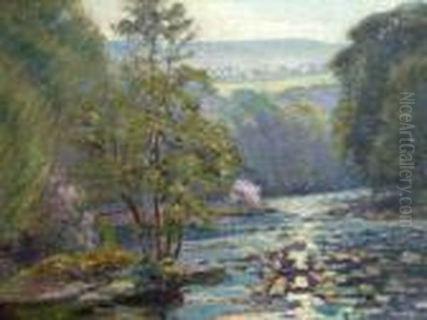 Wooded River Landscape Oil Painting by Samuel John Lamorna Birch