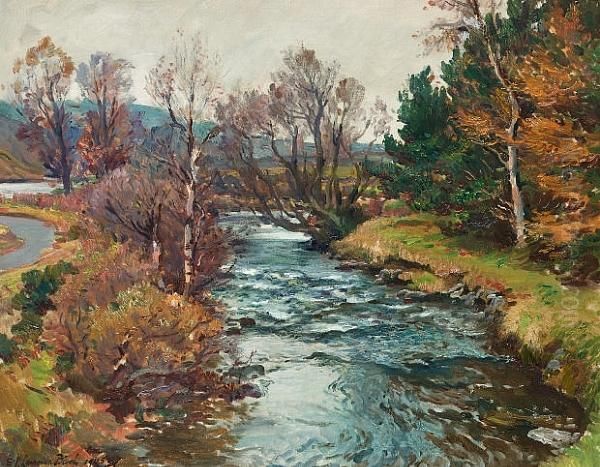 October's Green And Gold, Alyth, Perthshire Oil Painting by Samuel John Lamorna Birch
