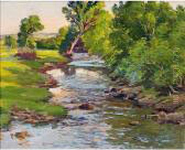 June Evening, Looking Down The Barle From New Bridge, Dulverton Oil Painting by Samuel John Lamorna Birch