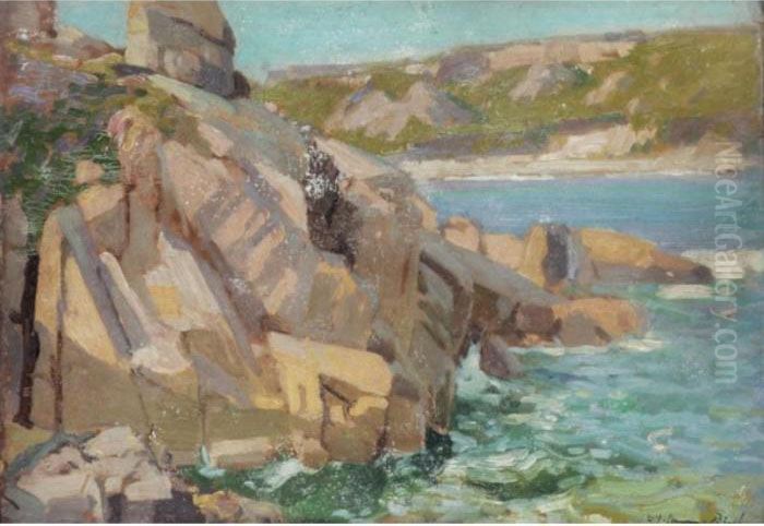 The Cliffs At Lamorna Cove Oil Painting by Samuel John Lamorna Birch