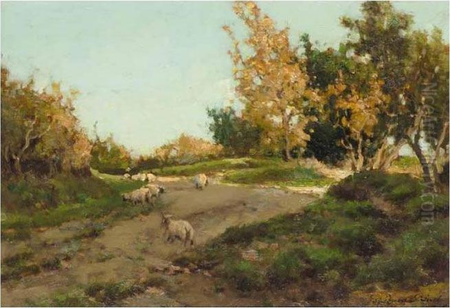 Sheep In A Country Lane Oil Painting by Samuel John Lamorna Birch