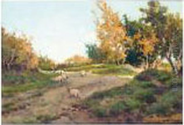 Sheep On A Track Oil Painting by Samuel John Lamorna Birch
