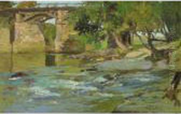 The River Deveron - The Bridge At Rothiemay Oil Painting by Samuel John Lamorna Birch