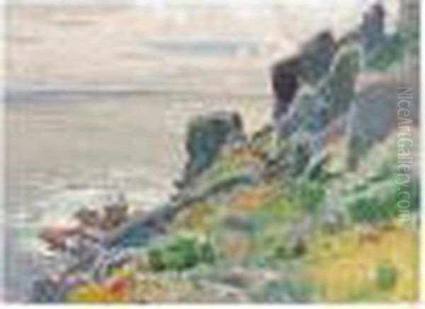 Cornish Cliffs Oil Painting by Samuel John Lamorna Birch