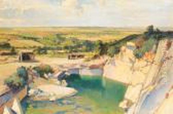 The Old Quarry Near Roseland Peninsula, Cornwall Oil Painting by Samuel John Lamorna Birch