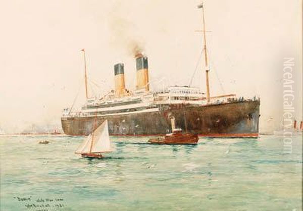 The White Star Line Doric Entering A Harbor
Watercolor On Laid Paper Oil Painting by William Minshall Birchall