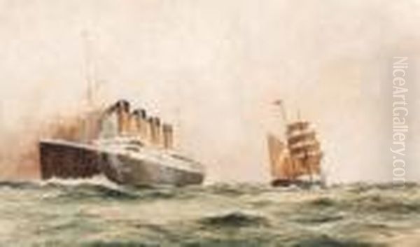The R.m.s.titanic At Sea
Watercolor On Laid Paper Heighthened With White Gouache Oil Painting by William Minshall Birchall